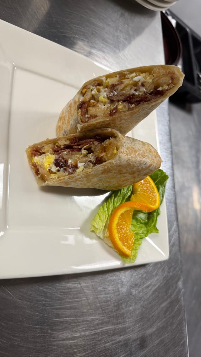 Burrito Eggs and Bacon.
